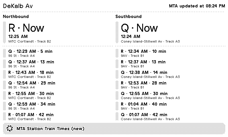 TRMNL | MTA Station Train Times plugin