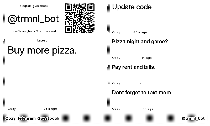 TGドミページ TRMNL | Cozy Telegram Guestbook plugin