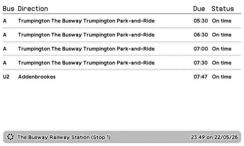 TRMNL | UK Bus Departures (TransportAPI) plugin