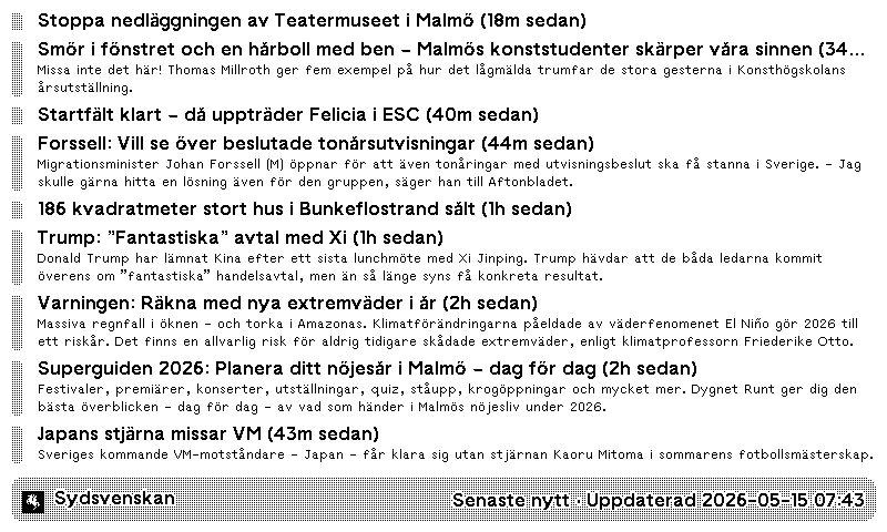 TRMNL | Sydsvenskan Latest News plugin