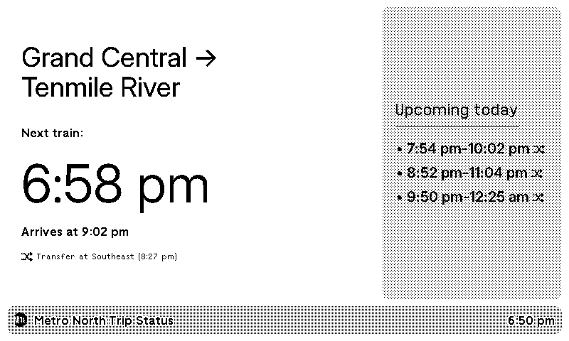 TRMNL | Metro North Trip Status plugin